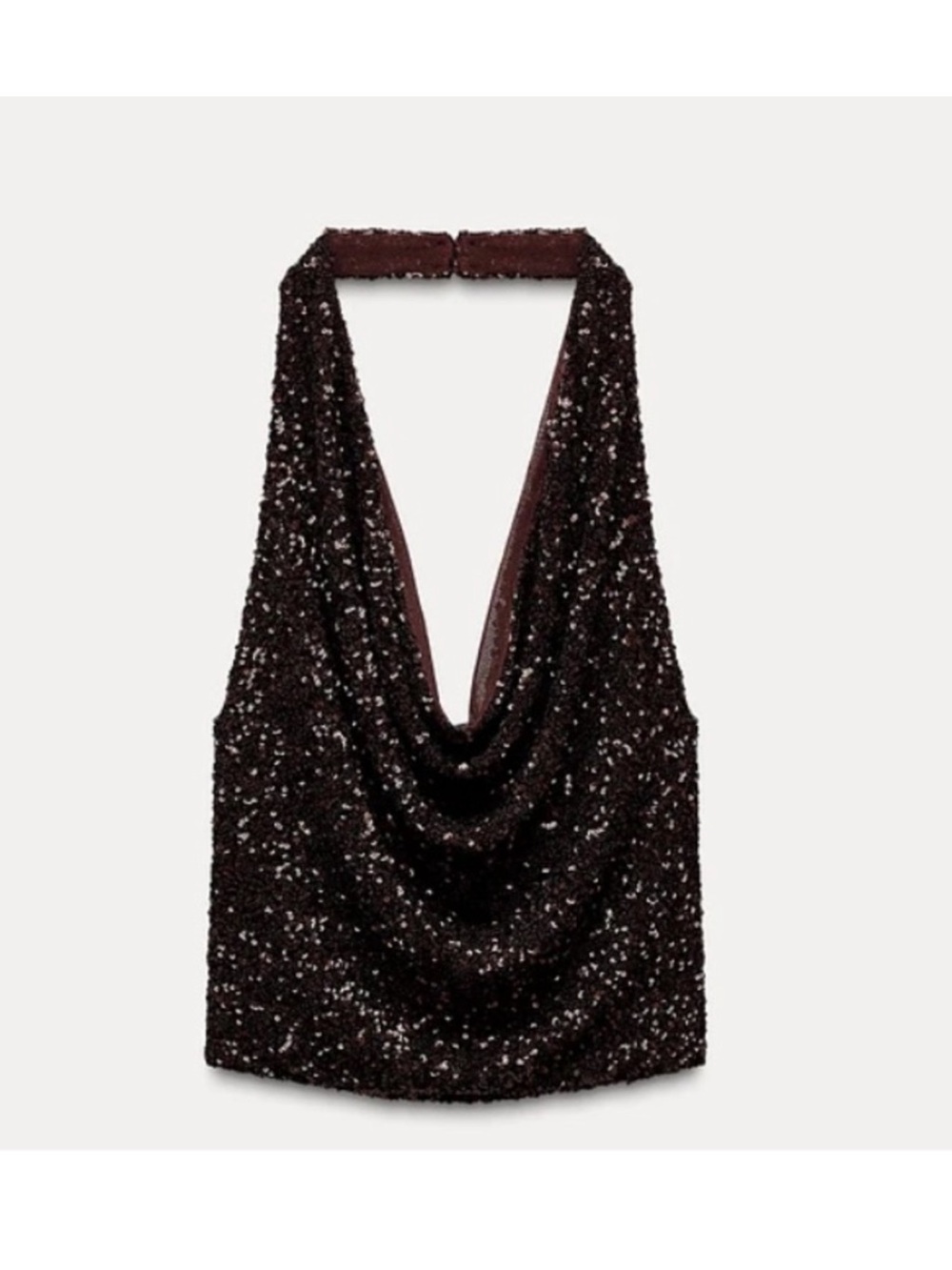 NWT - Zara Brown Sequin Halter Top